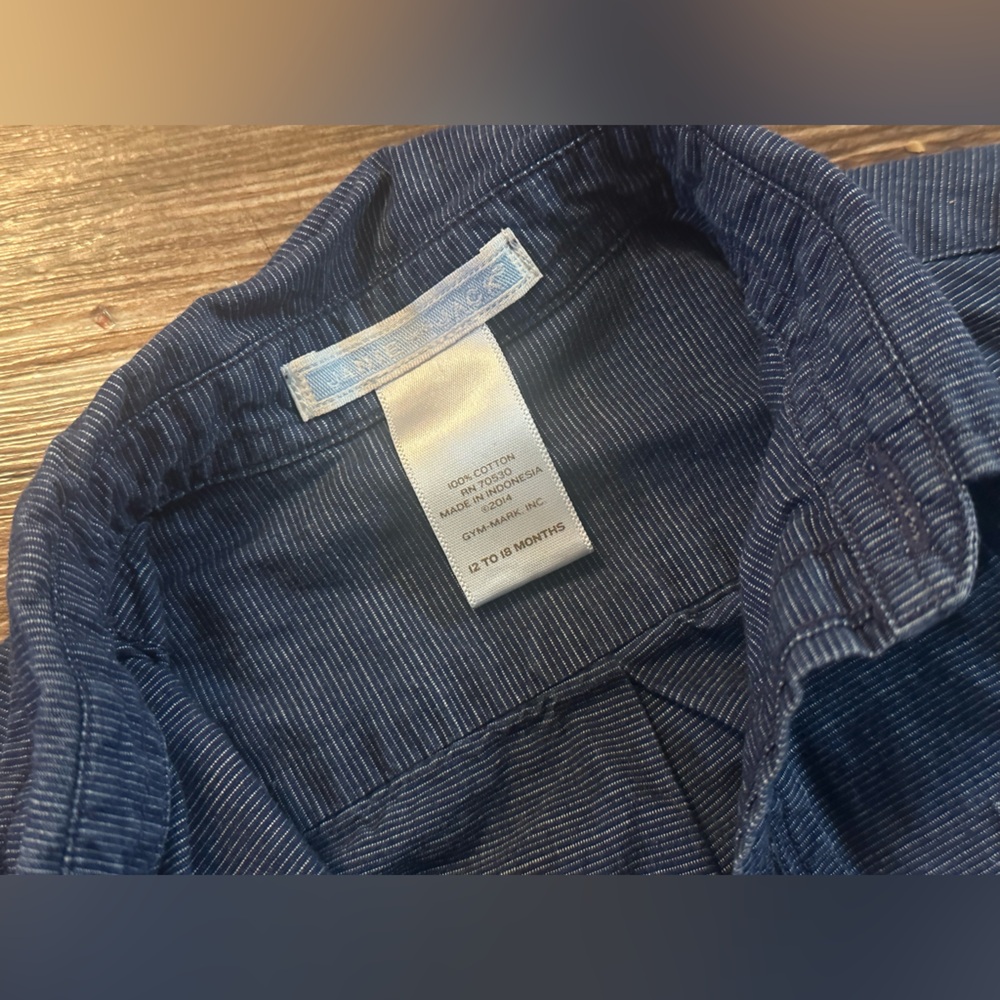 Janie and Jack Navy Button-Up Shirt with White Stripes - Picture 4 of 7